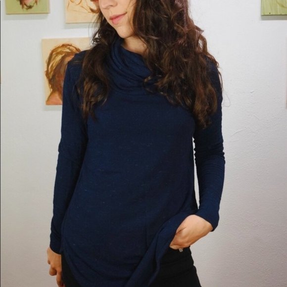 LOFT Navy Cowl Neck Tunic Sweater Sweatshirt - Picture 1 of 7